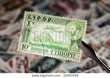เก่าตรา ca 1950 จากเอธิโอเปียกับจักรพรรดิ Haile Selassie ฉัน