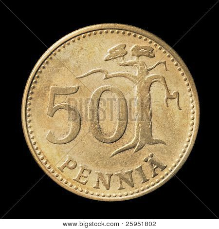 Финский 50 Пенни Монета из цирка 1963 на черном фоне.