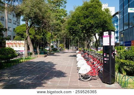 MEXICO CITY - JULY 18,2018 : Alvaro Obregon avenue at the fashionable Roma Norte neighborhood in Mexico City