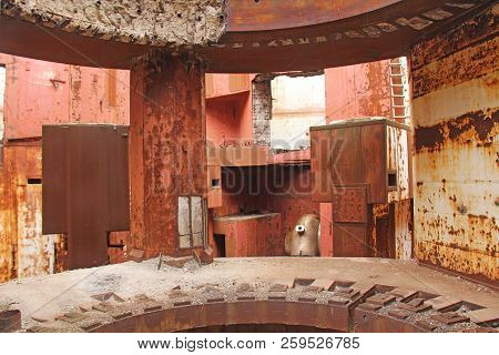 Abandoned Nuclear Power Plant. Russia, The Crimea, Shelkino. Abandoned Construction, Iron Background