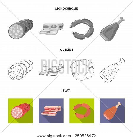 Vector Illustration Of Meat And Ham Symbol. Set Of Meat And Cooking Stock Vector Illustration.