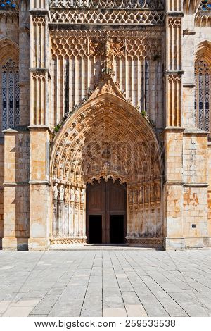 Batalha, Portugal. Gothic Portal of the Monastery of Batalha aka Santa Maria da Vitoria Abbey. Gothic and Manuelino aka Manueline style
