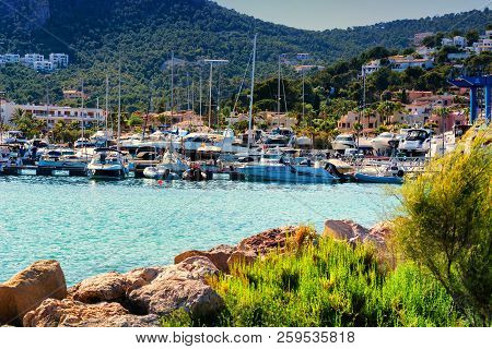 Port Andratx, Spain - June 01, 2017:
View Of The Bay Of Port Andratx Mallorca Baleares Spain. In The
