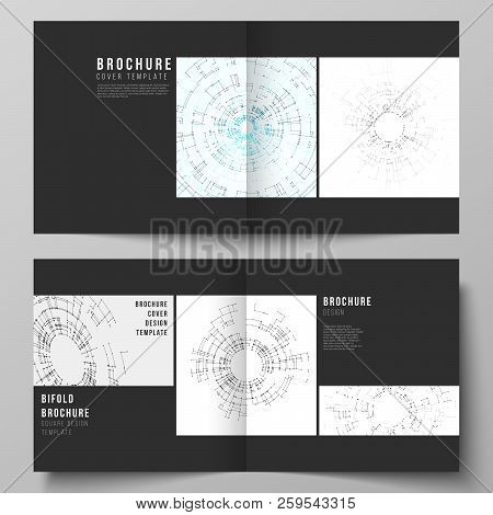 The Black Colored Vector Layout Of Two Cover Templates For Square Design Bifold Brochure, Flyer, Boo