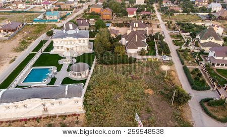 Aerial View On Private Village And Mansion House