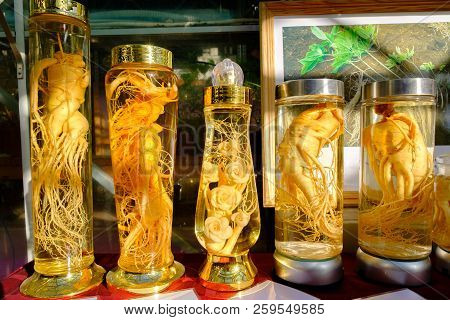 Golden Ginseng Various Form In Glass Jar.