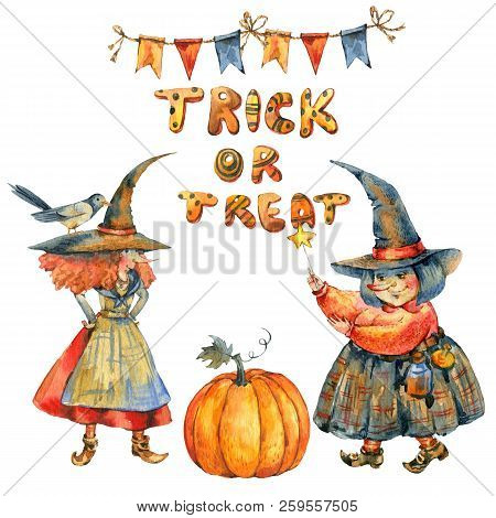 Watercolor Halloween Party Illustration Isolated On White Backgr