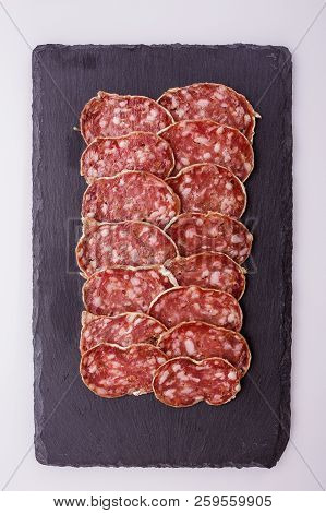 Saucisson Sec Delicious French Salami On A White Background