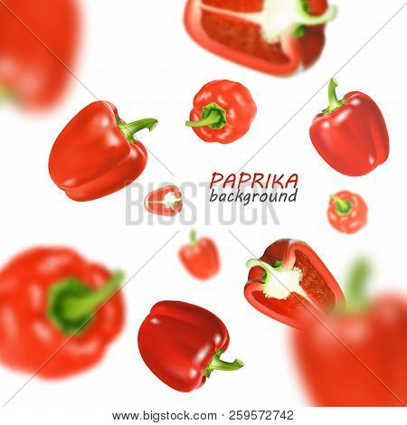 Isolated Flying Vegetables. Falling Sweet Red Paprika Isolated On White Background. Realistic Vector