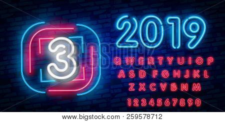Number Three Symbol Neon Sign Vector. Third, Number Three Template Neon Icon, Light Banner, Neon Sig