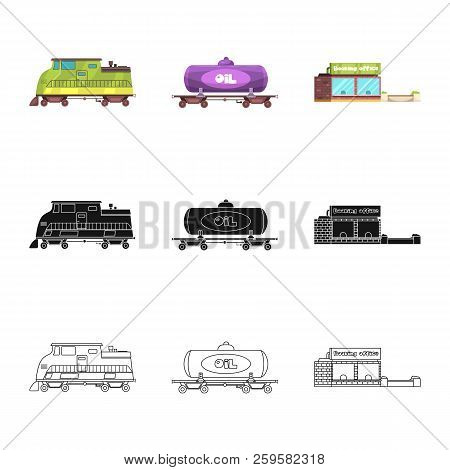 Vector Illustration Of Train And Station Symbol. Set Of Train And Ticket Stock Vector Illustration.