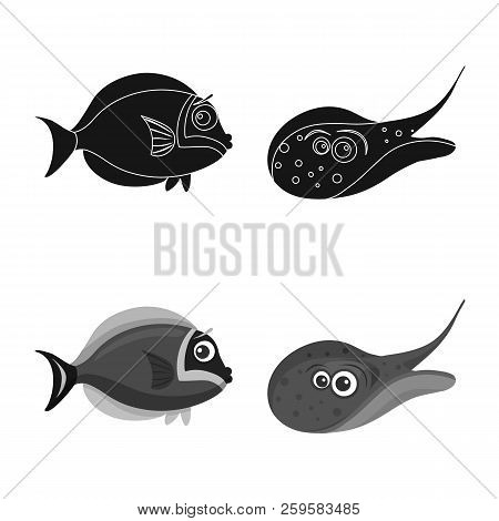 Isolated Object Of Sea And Animal Symbol. Collection Of Sea And Marine Stock Vector Illustration.