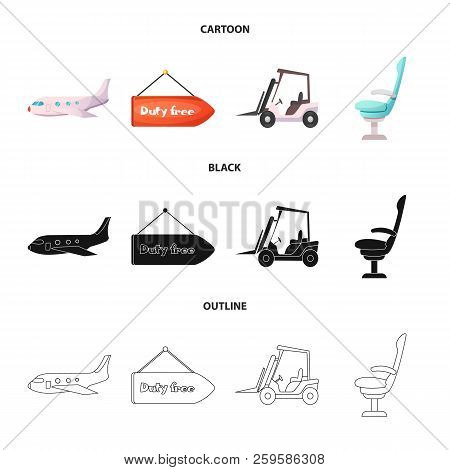 Vector Illustration Of Airport And Airplane Icon. Set Of Airport And Plane Vector Icon For Stock.