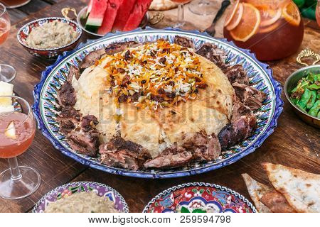 Iranian Pilaf With Tahdig And Lamb Close View