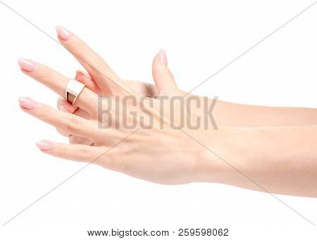 Bijouterie Ring Ivory Stone In Hand On White Background Isolation