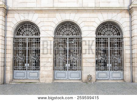 Porto, Portugal - September 16, 2018 : Iron Doors Of The Rectory Of The University Of Porto, Portuga