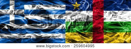 Greece Vs Central African Republic Smoke Flags Placed Side By Side. Thick Colored Silky Smoke Flags 