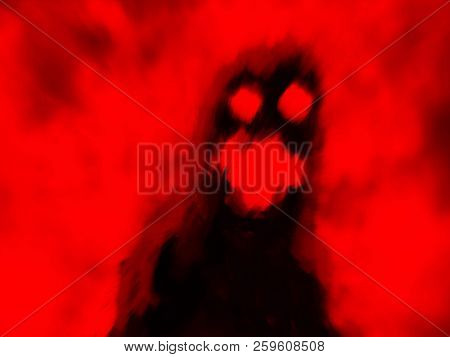 Devilry Monster Shadow On Red Background. Genre Of Horror.