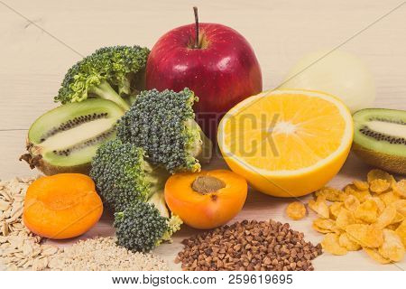 Nutritious Different Natural Products And Ingredients Containing Vitamin Pp, B3, Dietary Fiber And M