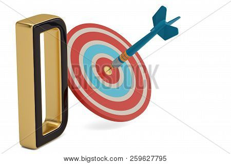 Alphabet D And Target Isolated On White Background 3D Illustration.