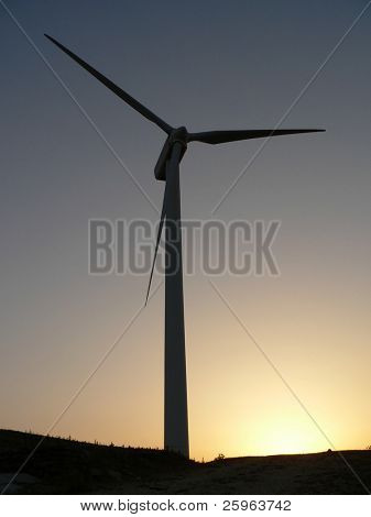 Vindmølle ved solnedgang