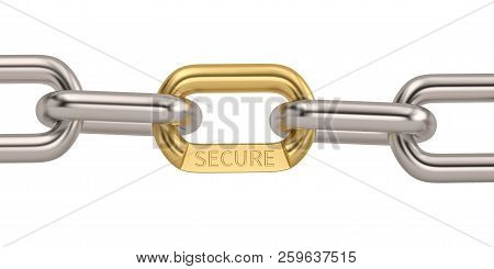 Secure Word As Symbol In Chain And Chrome Chains Isolated On White Background.3D Illustration.