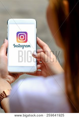 Chiangmai, Thailand - August 29, 2018. Instagram Application On Smart Phone Display In Hand Women.ve
