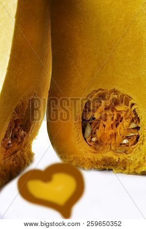 Japanese Pumpkin Sliced On A White Background, Butternut Pumpkin, Healthy Outumn Food, I Love Pumpki