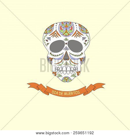 Mexican Traditional Holiday Day Of The Memory Of Died Of Relatives Doodle Stylized Sugar Skull, Tape