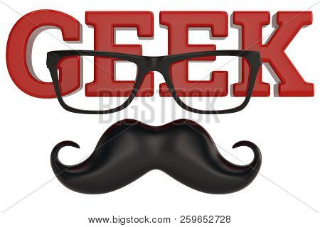 Glasses And Mustache Geek Logo Isolated On White Background 3D Illustration.