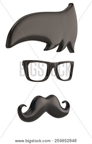 Glasses And Mustache Icon Isolated On White Background 3D Illustration.