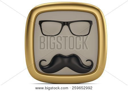 Glasses And Mustache Icon Isolated On White Background 3D Illustration.
