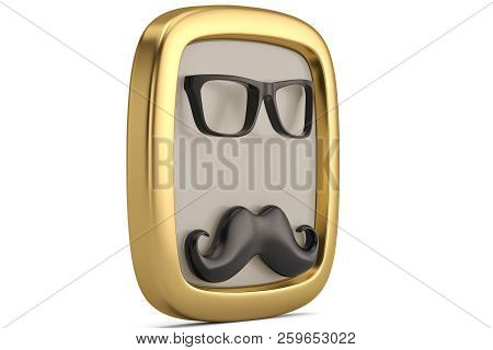 Glasses And Mustache Icon Isolated On White Background 3D Illustration.