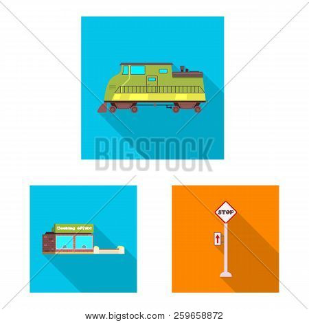 Vector Design Of Train And Station Logo. Collection Of Train And Ticket Stock Symbol For Web.