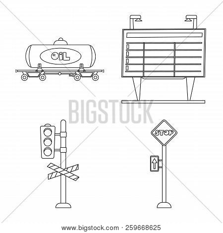 Vector Design Of Train And Station Icon. Set Of Train And Ticket Vector Icon For Stock.