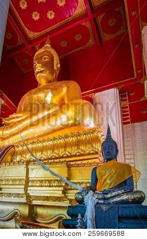 Big Buddha Statue Of Wihan Phra Mongkhon Bophit Temple For Pray In Ayutthaya Thailand.