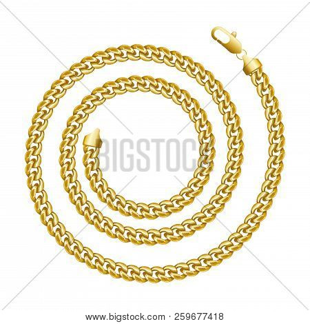 Golden Chain Round Spiral Border Frame. Wreath Circle Shape. Jewellery. Realistic Vector Illustratio