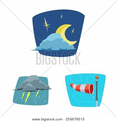 Vector Illustration Of Weather And Climate Sign. Collection Of Weather And Cloud Stock Symbol For We