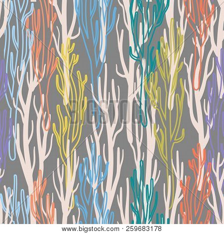 Seamless Background With Stylized Trees. Forest Bright Pattern