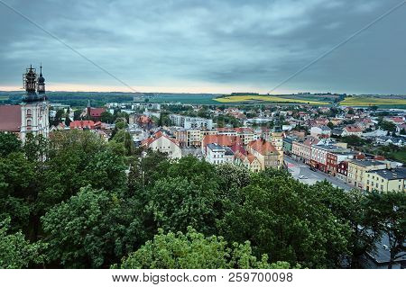 Birds Eye View Of The Town Hall And Market In Otmuchow