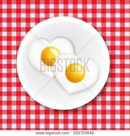 Red And White Ingham Tablecloth With Plate And Fried Egg Heart 