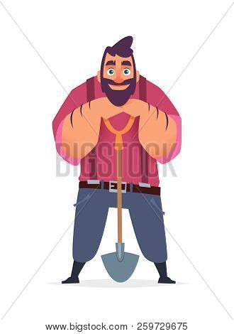 Chifull Farmer Holding Farm Shovel. Character Design Illustration