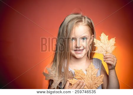 Cute Little Child Are Getting Ready For Autumn. Sale For Entire Autumn Collection, Incredible Discou