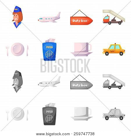 Vector Illustration Of Airport And Airplane Sign. Set Of Airport And Plane Stock Vector Illustration
