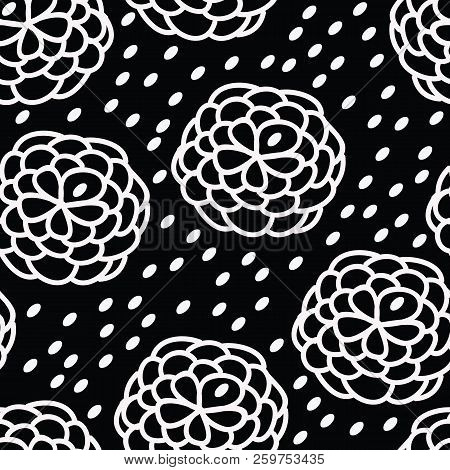 Black And White Floral Universe Design On Seamless Pattern