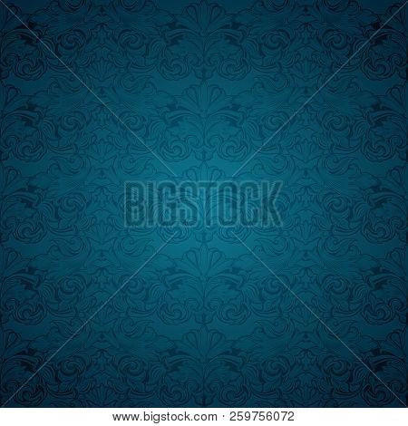 Blue Vintage Background , Royal With Classic Baroque Pattern, Rococo With Darkened Edges Background(