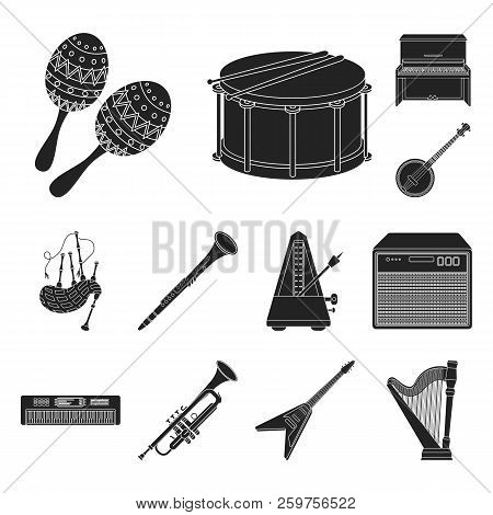 Musical Instrument Black Icons In Set Collection For Design. String And Wind Instrument Vector Symbo