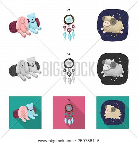 Vector Illustration Of Dreams And Night Sign. Set Of Dreams And Bedroom Vector Icon For Stock.