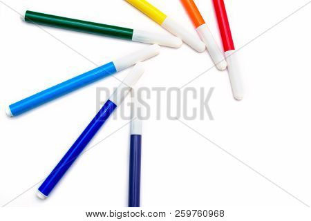 Set Of Colored Markers On White Background