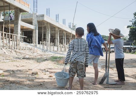 Poor Children Working At Construction Site Against Children Labour,  World Day Against Child Labour 